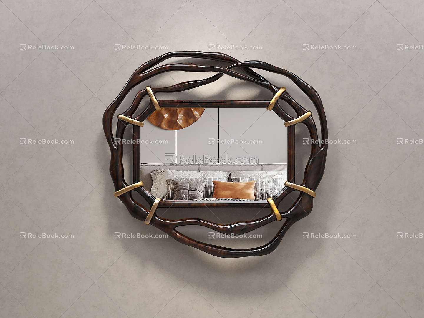 Light Luxury Decorative Mirror Wall Decorative Hanging Mirror Shaped Mirror Art Makeup Dressing Mirror Bathroom Bathroom Mirror Irregular Wooden Mirror 3d model