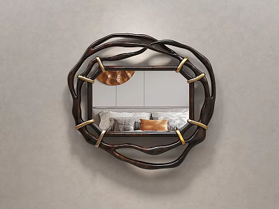 Light Luxury Decorative Mirror Wall Decorative Hanging Mirror Shaped Mirror Art Makeup Dressing Mirror Bathroom Mirror Irregular Wooden Mirror 3d model