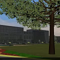 Modern Office Building With Glass Curtain Walls Multiple Structures Road Vehicles And Greenery