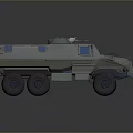Gray Military Wheeled Tank With Six Wheels Blue Windows Armored Body And Roof Equipment