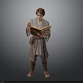 Man In Traditional Robe Reading Decorated Ancient Book With Intricate Design
