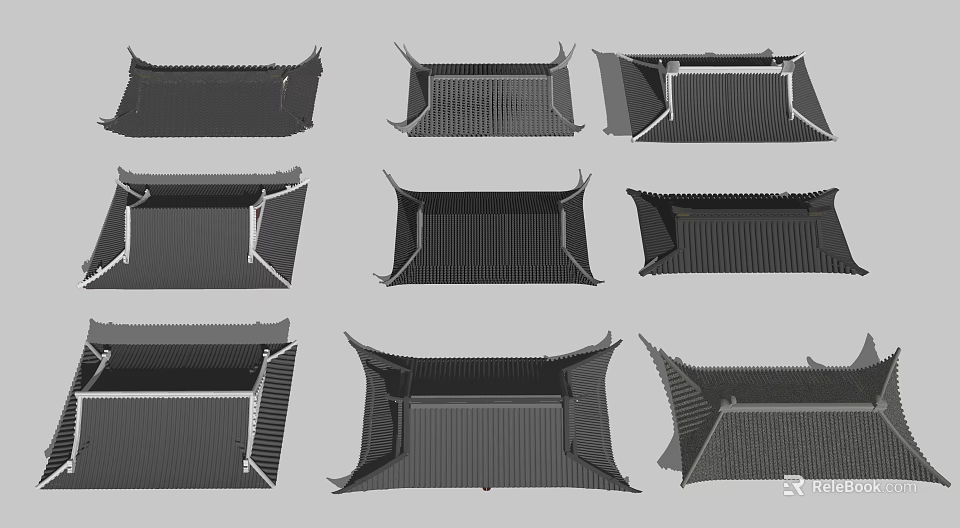 Traditional Chinese Roof Components With Various Architectural Designs And Structures 3d model 