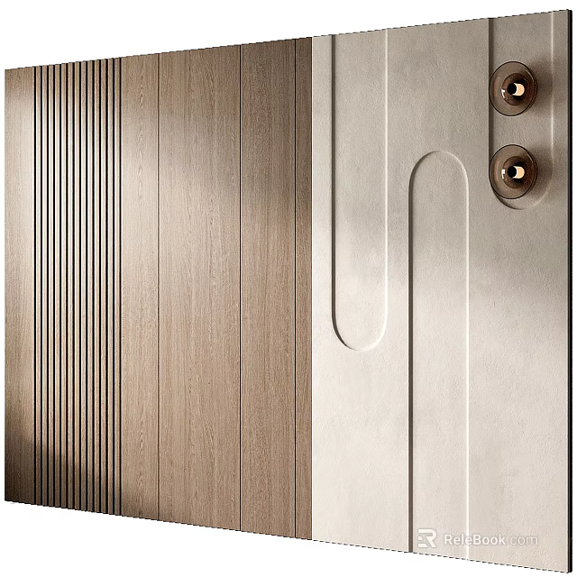 Elegant Modern Luxury Wall Design With Linear Wooden Panels And Metal Accents 3d model 