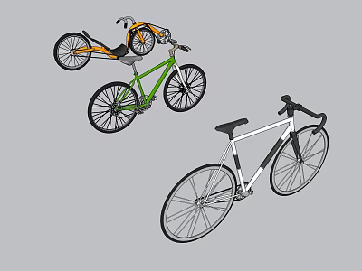 Stylish Modern Bicycles In Orange Green White With Sleek Frames And Design 3d model