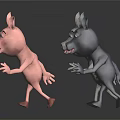 Colorful Donkey And Pig Toy Figurines In Standing Poses On Dark Reflective Surface