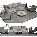 Modern Sofa And Coffee Table Set With Decorative Pillows Area Rug And Accent Armchair