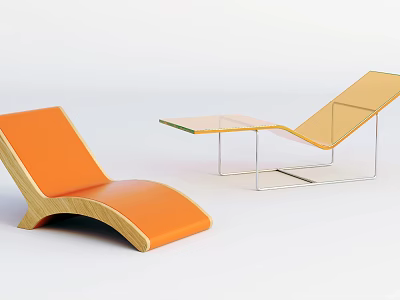 Modern Orange Lounge Chairs With Wooden And Metal Frames And Glass Top Table 3d model