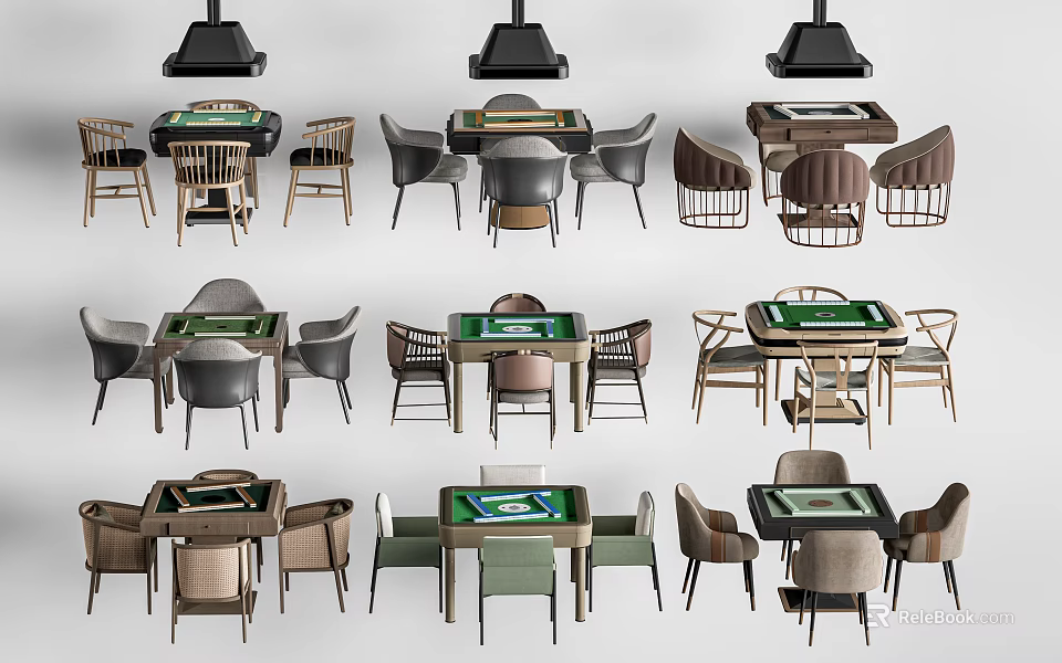 Variety of Modern Entertainment Tables with Stylish Chairs and Colorful Designs 3d model 