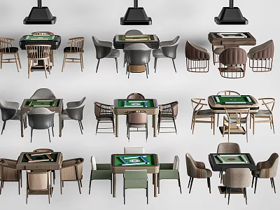 Variety of Modern Entertainment Tables with Stylish Chairs and Colorful Designs 3d model