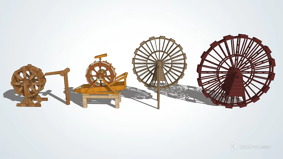 Garden Ornaments Featuring Wooden Water Wheels With Various Designs For Outdoor Decor 3d model 