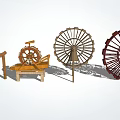 Garden Ornaments Featuring Wooden Water Wheels With Various Designs For Outdoor Decor