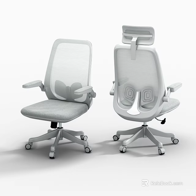 Modern Office Chair With Mesh Back Armrests And Swivel Base Wheels 3d model 