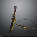 Decorative Knife With Chain Black Yellow Blade Red Handle Green Decoration And Small Knife