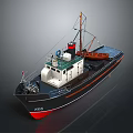 Detailed Ship Model With SOS Marking Red Chimney And Crane On Deck 3d model