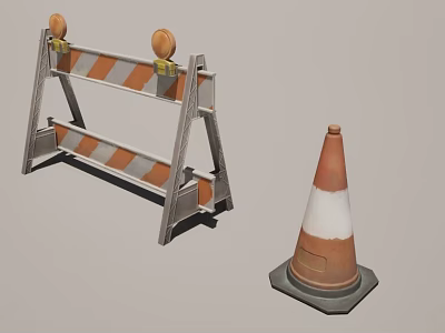 Orange White Striped Traffic Barricade And Safety Cone For Road Work 3d model