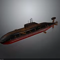 Red And Black Submarine With Conning Tower And Propeller Detailed Structure