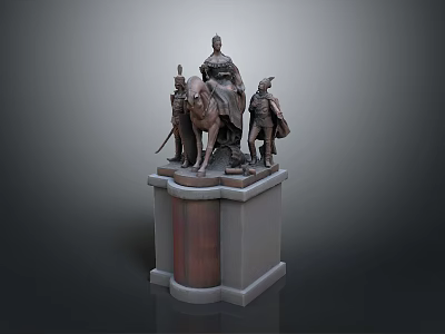 Statue Of A Woman Riding Horseback With Two Soldiers On Pedestal 3d model