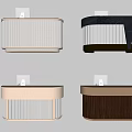 Modern Reception Desk Designs with Computer Monitor and Receptionist in Various Styles and Materials