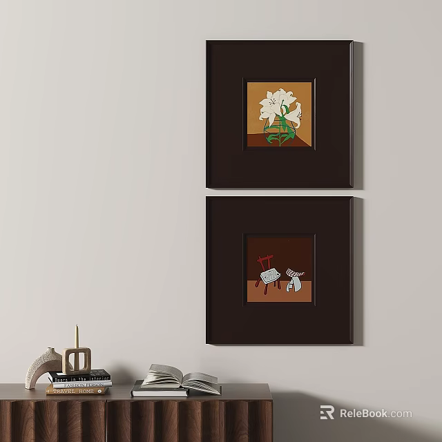 Two Plant Themed Paintings As Wall Decor Elements 3d model