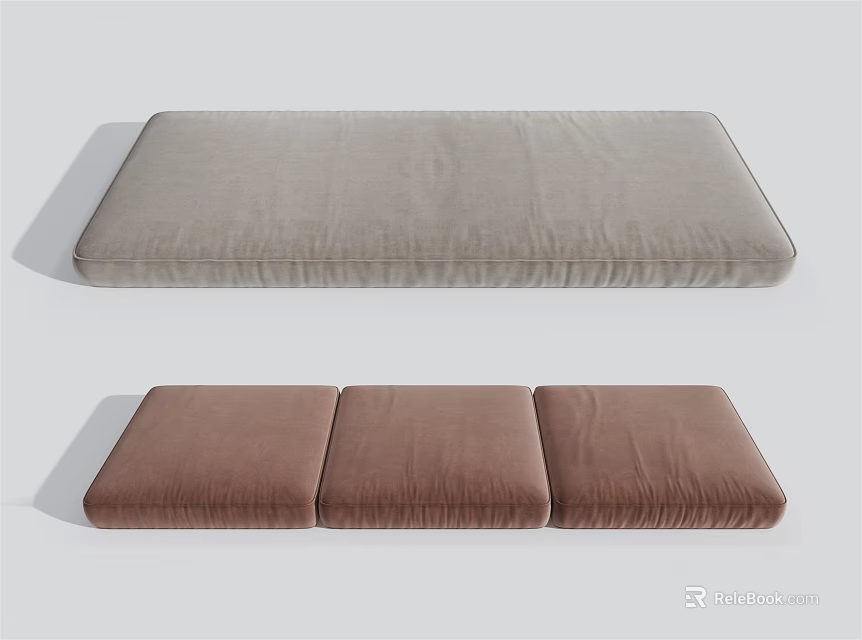 Household Velvet Cushions with Rectangular and Three Piece Design in Gray and Brown Tones 3d model 