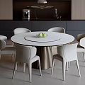 Modern Dining Table Set With Round White Marble Top And Six White Chairs 3d model