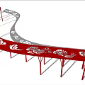 Red Curved Pergola With Ornate Laser Cut Patterns And Support Columns 3d model