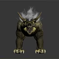 Mythical Beast 3D Rendering With Gray Mane Golden Black Scales And Horned Head