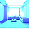 Modern Front Desk Reception Interior With Wooden Walls Sofa Coffee Table And City View