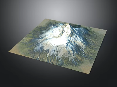 Square Shaped 3D Mountain Terrain Model With Snow Capped Peak And Detailed Slopes 3d model