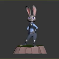3D Rabbit Character With Long Ears Blue Outfit Pink Base And Green Grass