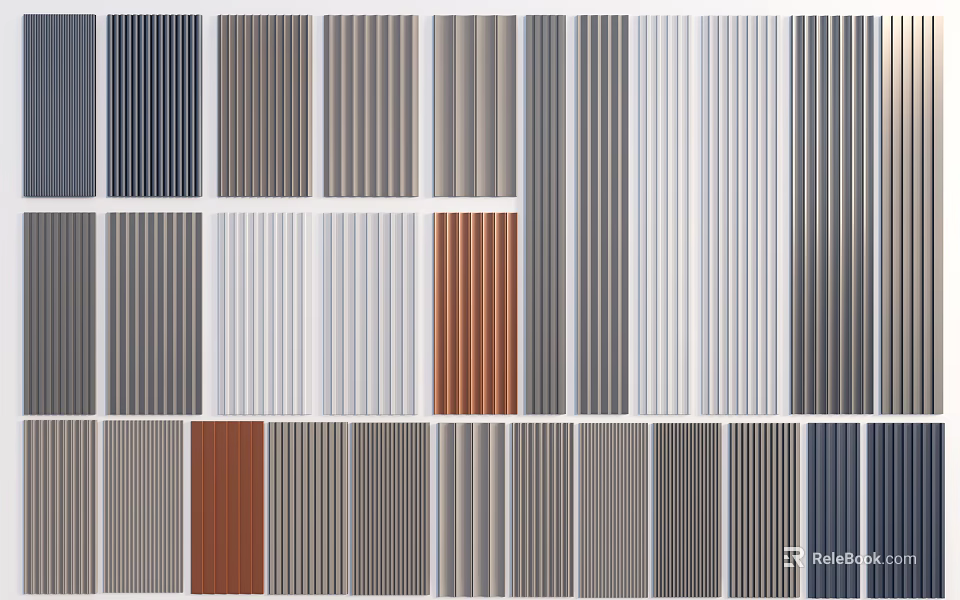 Wall Panels With Modern Design Diverse Colors And Vertical Striped Textures For Home Interior 3d model 