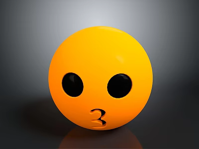 Yellow Round Emoji With Big Black Eyes And Number Three Mouth 3d model