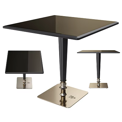 Sleek Square Black Glass Dining Table Set With Slim Black Legs And Metal Base Design 3d model