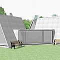 White Triangle Roof Guesthouse Surrounded by Trees with Mountain View Lawn Bench and Fire Pit