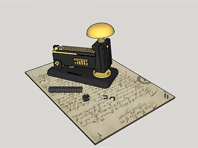 Vintage Style Decorative Ornament Set With Black Gold Dome Lamp And Handwritten Music Score Base 3d model