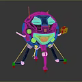 Futuristic Spherical Robot Design With Mechanical Legs Antenna Yellow Details And Metallic Finish