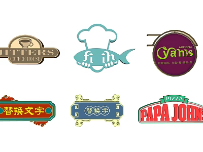 Commercial Business Billboards for Cafe Restaurant and Pizza Shop with Logo Designs 3d model
