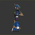 Armored Robot Character 3D Model with Blue Purple Gold Mechanical Futuristic Details