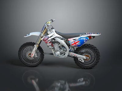 White Dirt Bike With Union Jack Design Off-Road Tires And Racing Details 3d model
