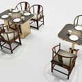 Traditional Wooden Dining Table Set With Upholstered Chairs And Tableware 3d model