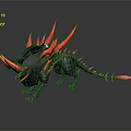 Fantasy Game Movie Character Fierce Dark Creature With Red Spikes Horns And Tail