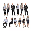 Group of Diverse Business Professionals in Formal Attire Standing and Sitting 3d model