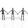 Animal Skeletons Three Figurines Standing Hand in Hand on White Surface