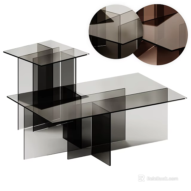 Modern Glass Dressing Table Featuring Layered Transparent Panels And Black Supports 3d model 
