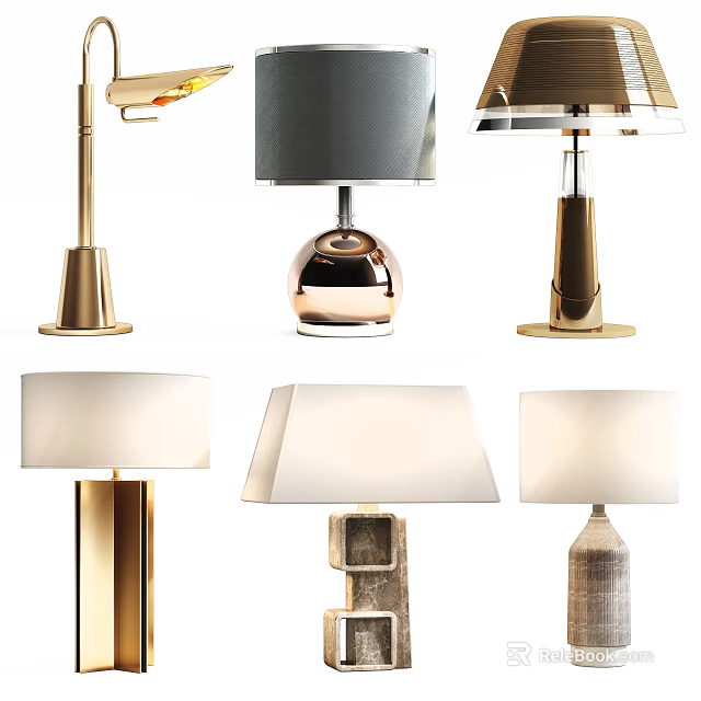 Stylish Modern Table Lamps With Various Bases And Different Lamp Shades 3d model 