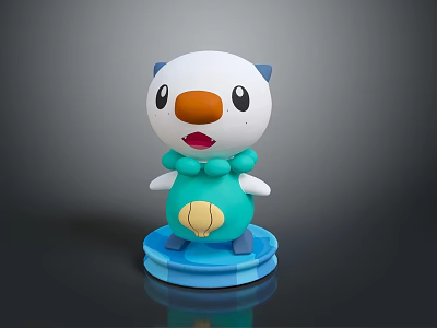 Cartoon Otter Figure With White Head Blue Ears Green Bead Necklace Yellow Shell Blue Base 3d model