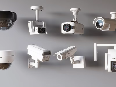 Various Surveillance Camera Types With Dome Bullet Wall and Ceiling Mounted Designs 3d model