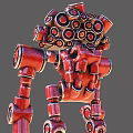 Detailed Red Mechanical Robot Character With Circular Components And Articulated Joints Design