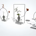 Ornamental Decoration Set With Circular Structures Glass Frames Vases And Bird Accents 3d model