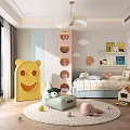 Playful Kids Room Interior With Soft Bed Cloud Decor And Colorful Toy Storage